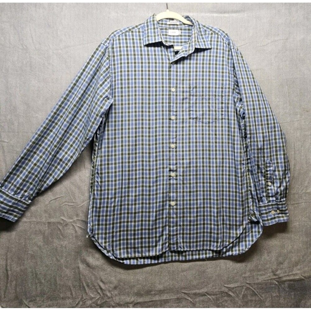 J Crew Mens Blue Plaid Button Up Shirt Size Medium Preppy Classic 2-Ply Cotton